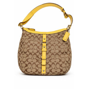 Coach Chelsea Duffle F14446 Signature Jacquard Yellow Leather Shoulder Bag